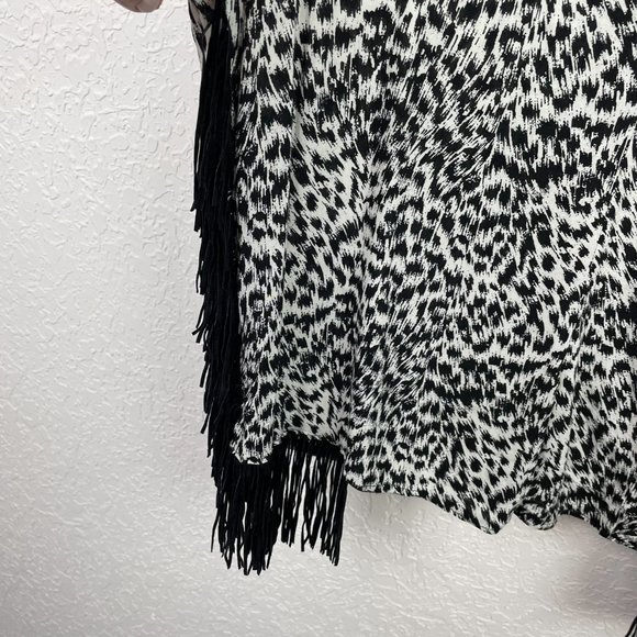 MAMIE RUTH Women S Black White Animal Print Fringe Romper Shorts Summer Outfit - Picture 3 of 8